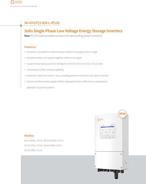 Inverter Hybrid Solis 6 KW-220V | S6-EH1P6K-L-PLUS