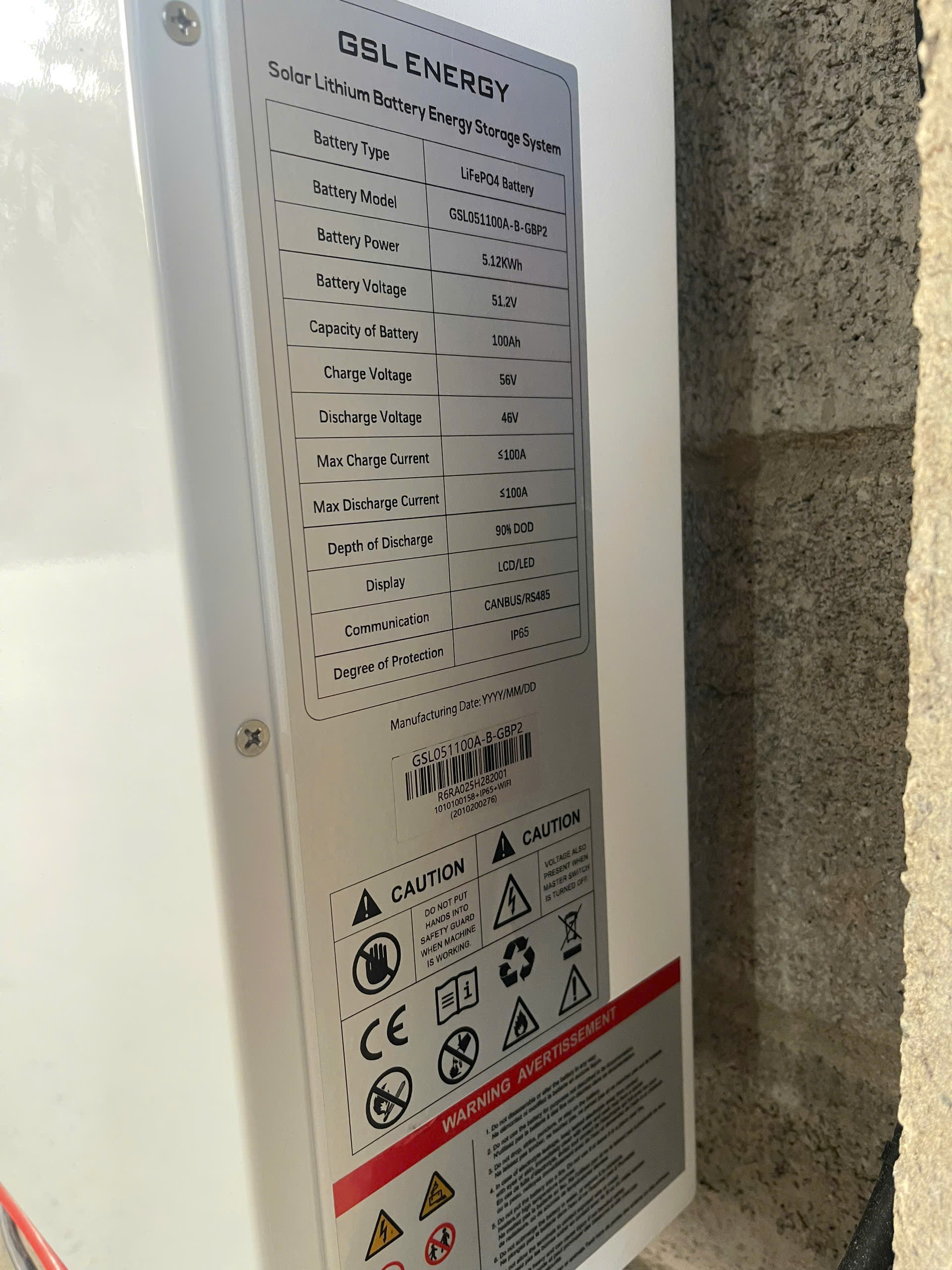 Thông số Pin lưu trữ GSL 5kw