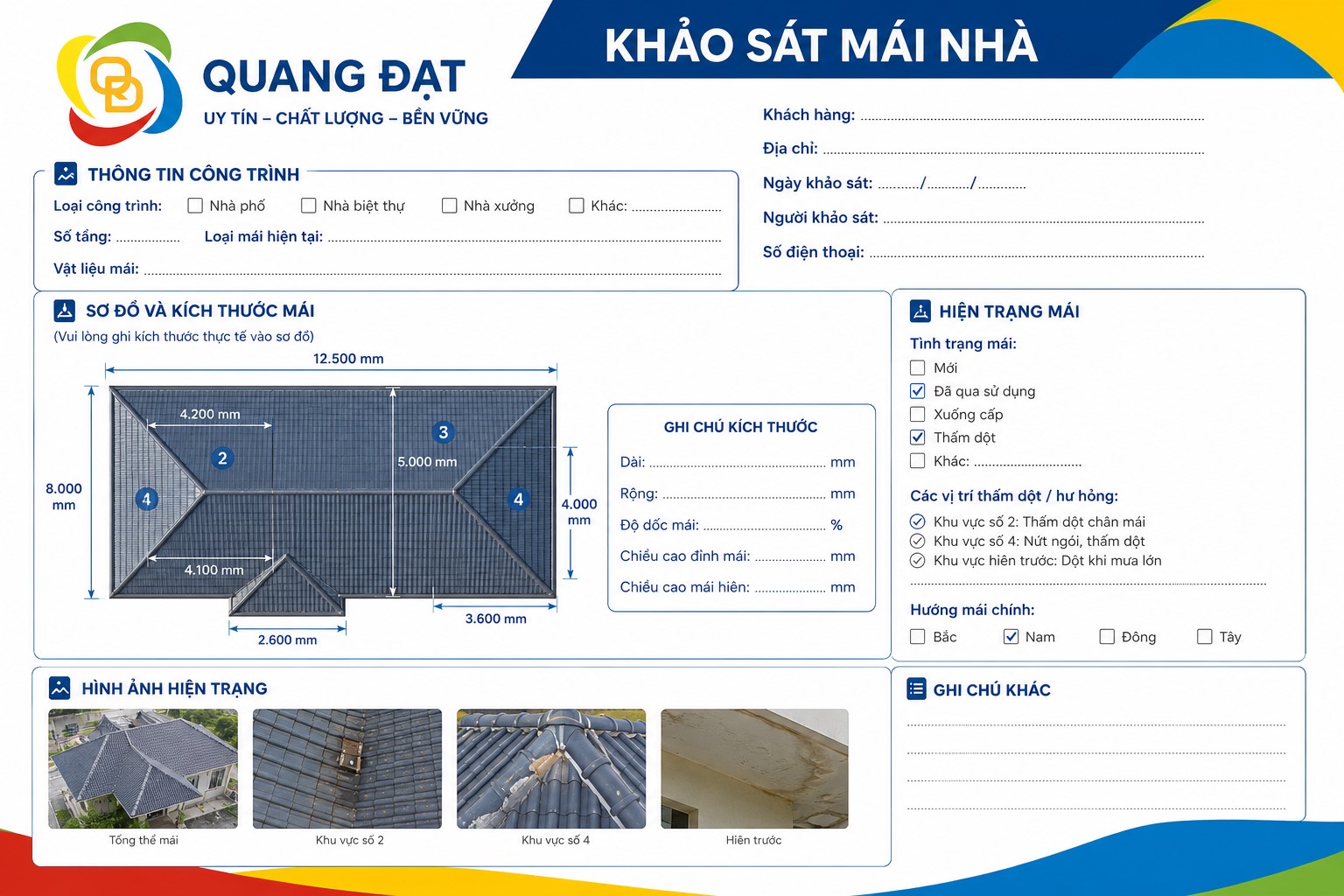 Khảo sát mái nhà trước khi báo giá thi công