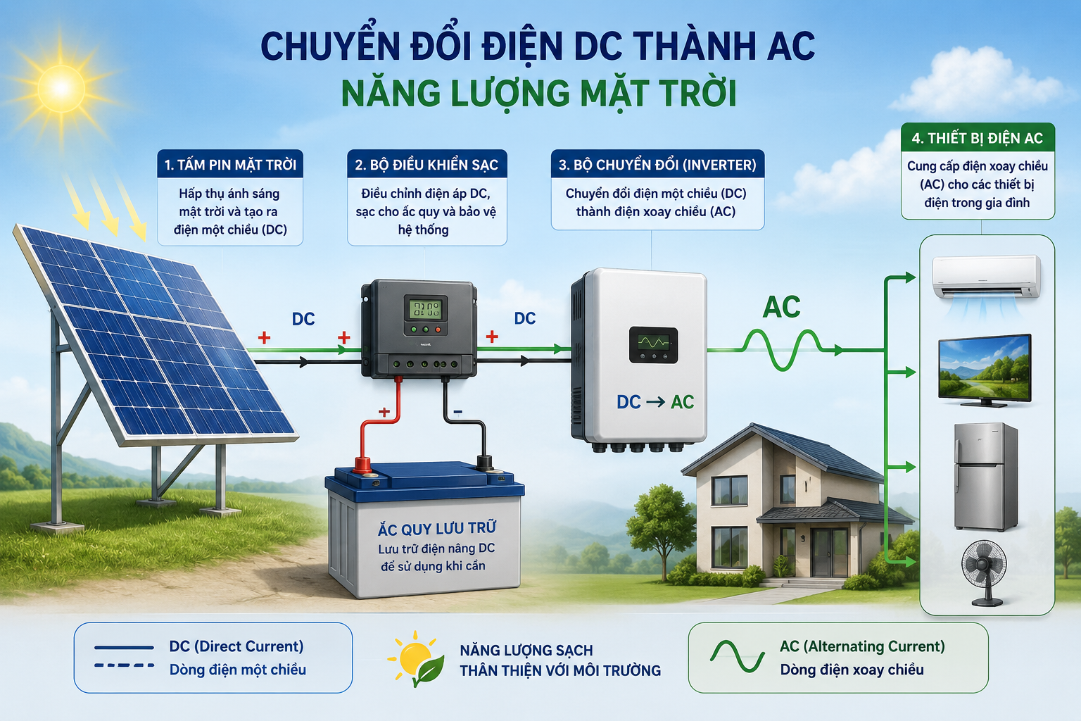 Thành phần chính trong sơ đồ hệ thống điện năng lượng mặt trời